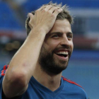 Gerard Piqué en un entrenamiento con la selección española.