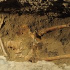 Detalle de la excavación en la iglesia de Santa Úrsula, donde han hallado un esqueleto que los arqueólogos creen que es el de Mona Lisa.