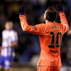 Leo Messi celebra el segundo gol frente al Deportivo.