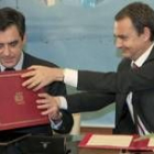 El primer ministro francés, François Fillon, junto al presidente de España
