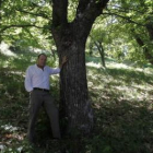 Jorge Santín en uno de los sotos de castaños de Quintela, Balboa.