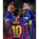 Messi y Dembéle fueron los goleadores de un Barcelona efectivo frente a un mal Celta. ALBERTO ESTÉVEZ