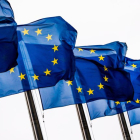 Banderas de la Union Europea en la Comision Europea en Bruselas.