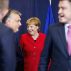 La canciller alemana, Ángela Merkel, durante la foto de familia de la cumbre europea. STEPHANIE LECOCQ