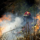 Un mienbro de la UME trabaja en el incendio de Andrtax.