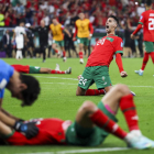 Los jugadores de Marruecos celebran su éxito sobre el terreno de juego. GOULAO