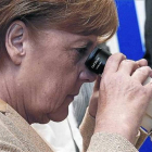 Merkel, en un centro de investigación en Heidelberg (Alemania).