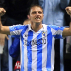 Joaquín celebra el gol que dio la victoria al Málaga y mantiene su gran racha en Europa.