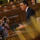 Pedro Sánchez en el Congreso durante la celebración de la moción de censura.