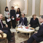 Putin, Hollande, Merkel y Poroshenko, momentos antes de iniciarse la reunión.