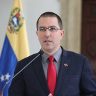 El canciller venezolano Jorge Arreaza habla durante una rueda de prensa.