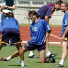 Morientes ríe en el transcurso de la sesión matinal de ayer, con Baraja a su lado sonriente