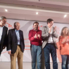Villarrubia, Guerra, Tino Rodríguez, Óscar López e Iratxe García, en el mitin de ayer.