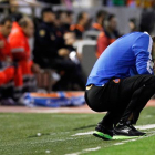 El entrenador argentino, durante el encuentro que enfrentó al Espanyol y el Valencia.