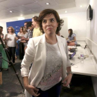 Soraya Sáenz de Santamaría en la sede del PP.