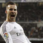 El delantero del Real Madrid Jesé Rodríguez celebra el gol marcado al Atlético de Madrid, segundo para el conjunto blanco.