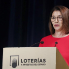 La presidenta de Loterías y Apuestas del Estado, Inmaculada García Martínez, durante su intervención en la presentación del anuncio de la Lotería de Navidad, un "cuento de navidad" de amor "mágico" titulado "Danielle"