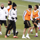 Ronaldo, Kaká y Marcelo, en primer plano, durante el entrenamiento del equipo en Valdebebas.