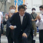 El ex primer ministro japonés Shinzo Abe, durante el acto electoral celebrado en Nara. JIJI PRESS