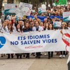 Un momento de la marcha contra la implantación del catalán en la sanidad balear, este domingo en Palma.