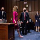 La jueza Amy Coney Barrett ayer, en su ‘examen’ ante el Senado de los Estados Unidos. ERIN SCHAFF