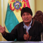 El presidente de Bolivia, Evo Morales, habla en una conferencia de prensa.