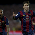 Messi celebra uno de sus dos goles en la final de Copa frente al Athletic Club.