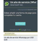 Licencia de 'Whatsapp' caducada y la pantalla para pagar por el servicio.