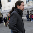 Pablo Iglesias, en el Ayuntamiento de Madrid, este martes.