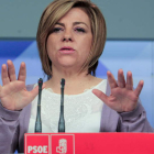 La vicesecretaria general del PSOE, Elena Valenciano, tras la reunión de la Ejecutiva Federal.