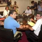 Representantes socialistas, populares y andalucistas durante su reunión sobre el caso Marbella