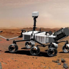 Simulación del vehículo estadounidense MSL o 'Curiosity' sobre la superficie de Marte con una estación meteorológica desarrollada por la empresa CRISA y el Centro de Astrobiología de Madrid.
