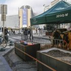Los ganaderos llevaron las vacas a la sede de la Comisión Europea, en Bruselas. LAURENT DUBRULE / EFE
