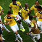 La selección colombiana celebrando un gol en el Mundial de Brasil 2014.