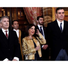 El ministro del Interior en funciones, Fernando Grande Marlaska, la titular de Defensa, Margarita Robles, y el presidente del Gobierno, Pedro Sánchez.