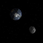 Simulación artística del asteroide 2015 TC25 durante su máxima aproximación a la Tierra.