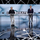 Los candidatos en el segundo debate televisivo, en esta ocasión emitido por Atresmedia.