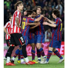 Los jugadores del Barça celebran uno de los goles.