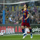 El delantero blaugrana Villa celebra el gol que abrió el marcador ante el Osasuna.