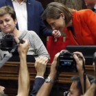 La presidenta del Parlament, Carme Forcadell, antes del inicio de la comparecencia.
