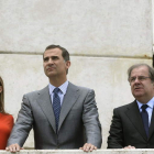 Los reyes y Herrera, ayer, a su llegada al Museo de la Ciencia de Valladolid donde entregaron los Premios Nacionales de Innovación.