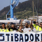 Protesta de estibadores en el puerto de El Ferrol.
