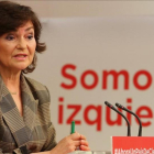 La secretaria de Igualdad del PSOE, Carmen Calvo, este viernes en la sede del partido.