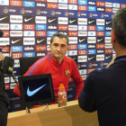 Ernesto Valverde, hoy, en la sala de prensa de la Ciudad Deportiva Joan Gamper.
