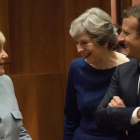 Angela Merkel, Theresa May y Emmanuel Macron en Bruselas el pasado mes de octubre.