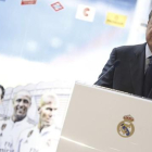 El presidente del Real Madrid, Florentino Pérez, durante una rueda de prensa.