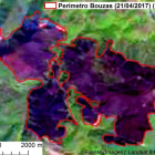 Zona del incendio evaluada por el satélite de la Nasa. DL