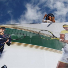 Imágenes de Djokovic y Nadal decoran algunas lonas en el Country Club de Montecarlo.