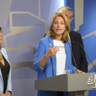 La presidenta del PP de Euskadi, Arantza Quiroga, durante su comparecencia de ayer.