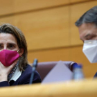 El ministro de Agricultura y Ganadería, ayer junto a la ministra Ribera en el Senado. MARISCAL